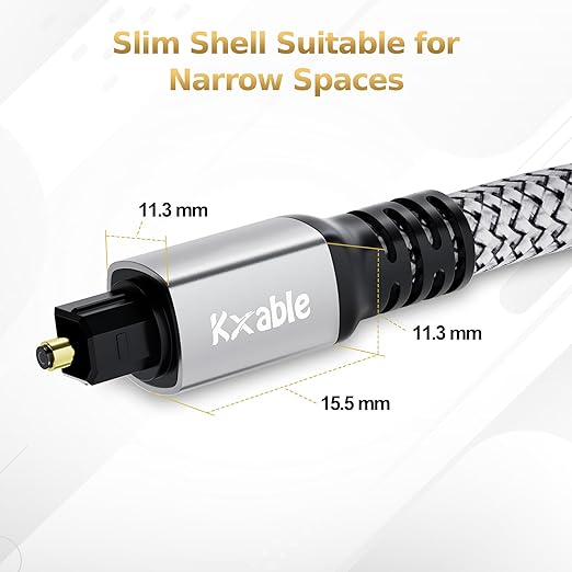 Optical Audio Cable 25 FT, Digital Audio Cable, Toslink Fiber Optic Cord, [Nylon Braided, Slim Aluminum Shell, Gold Plated Connector], for Home Theater, Sound Bar, PS4, Xbox, TV and More