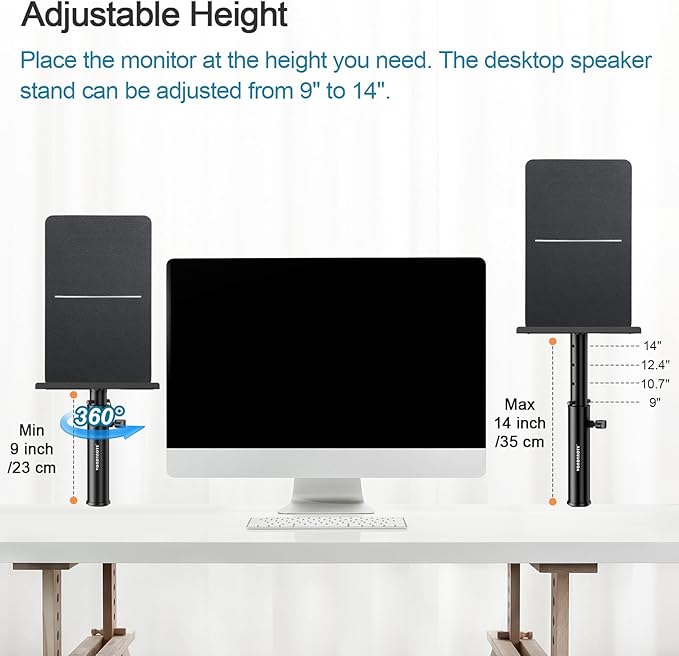 Set of 2 Studio Monitor Stands Desk Clamp Desktop Speaker Stands with Isolation Pads