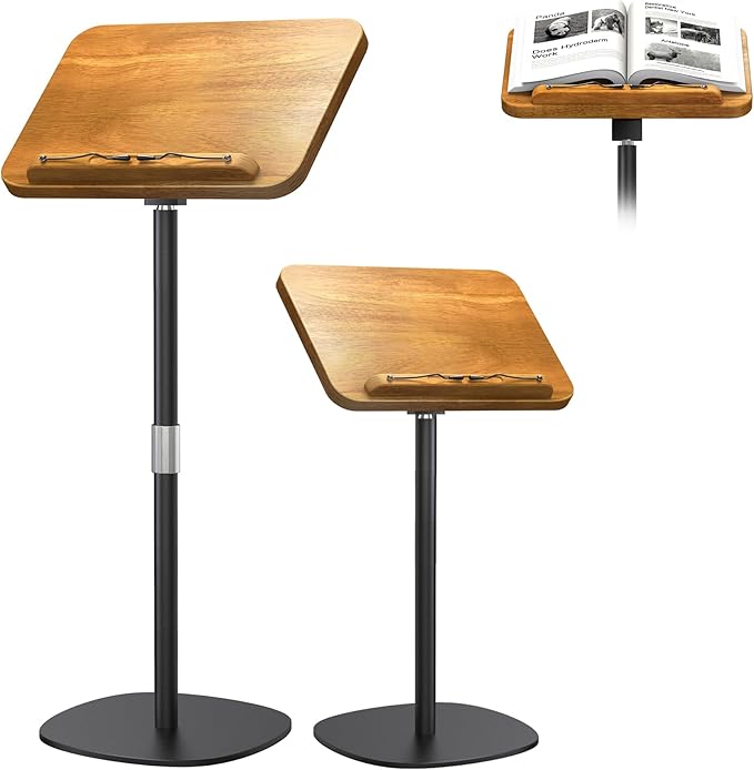 NAMON Floor Book Stand for Reading, 100% Solid Wood, Height Adjustable from 16.5" to 51", Floor Reading Stand with Page Clip for Cookbooks, Sheet Music, Projector (Without T-Shaped)