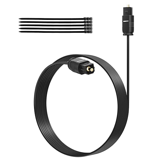 Adoreen Ultra-Thin Slim Digital Optical Audio Cable 50FT, Fiber Optic SPDIF Toslink Cord Gold-Plated High-Speed Flexible & Durable for TV Soundbar Home Theater Game Console PS4 Xbox Samsung +Ties