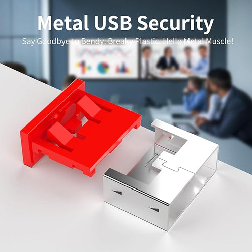 12PCS USB Metal Port Lock Blocker with 1 Key - Secure USB-A Port Protector for PC/Laptop, Anti-Theft Data Security Lock, Dust & Moisture Proof Cover, Removable Type-A Connector Red
