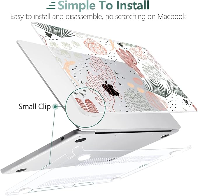 MEEgoodo Case for MacBook Air M4/M3/M2 13.6 inch 2025 2024 2022, Fit Model A3240 A3113 A2681, Compatible with MacBook Air 13 inch, Laptop Hard Shell Case with Keyboard Cover, Cacti