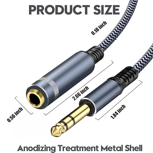 1/4 inch Extension Cable 1.5ft, 1/4" inch Male to Female Stereo Headphone Guitar Extension Cable