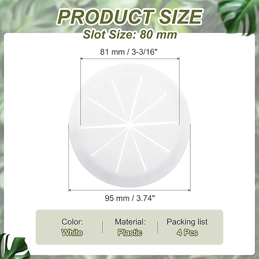 PATIKIL Desk Grommet 3-3/16", 4 Pcs Round Cable Grommet Cord Hole Cover with Adhesive Tape Flexible Table Wire Organizer for Office Home Table Countertop, White