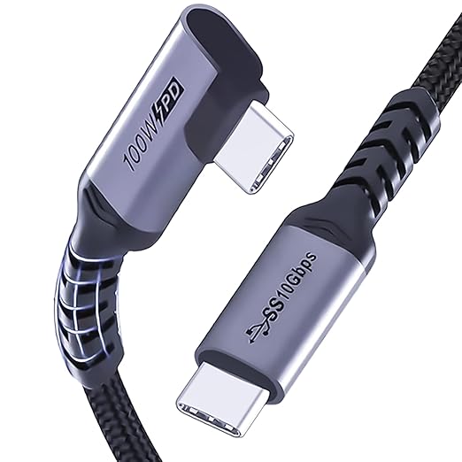 USB C to USB C Cable 3.1 Gen 2 [3.3ft 2 Packs], 100W USBC Cables PD Fast Charging Cable, SuperSpeed 10 Gbps 90 Degree 4K Monitor Video Output Data Cable Compatible for iPhone 15Pro/15ProMax