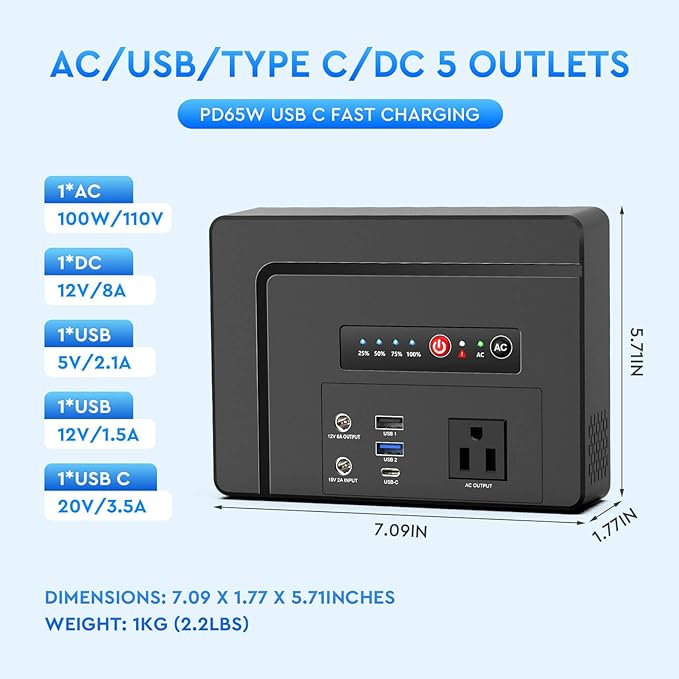 Powkey Portable Power Station with Solar Panel,100W/97Wh Small Portable Generator with Solar Panel 30W,Fast Charging Power Bank with AC Outlet/PD65W USB C/USB QC 3.0/DC for Outdoor Camping Home Backup
