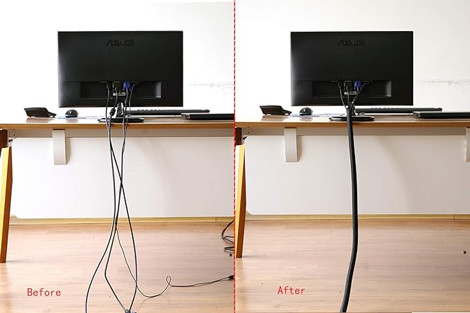 Alex Tech 10ft - 1 inch Cord Protector Wire Loom Tubing Cable Sleeve Split Sleeving For USB Cable Power Cord Audio Video Cable – Protect Cat From Chewing Cords - Black
