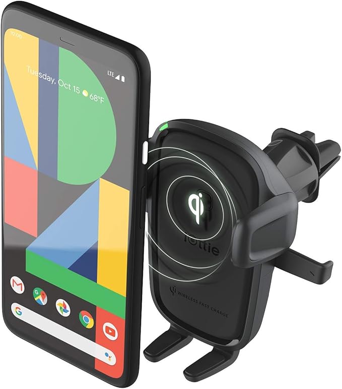 iOttie Car Charger Easy One Touch Wireless 2 Qi Charging CD Slot + Air Vent Combo Phone Mount for iPhone, Samsung Galaxy, Huawei, LG, Smartphones, Black