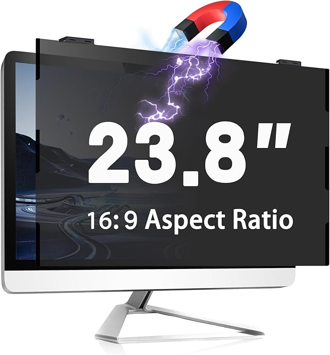 Magnetic 23.8 Inch Computer Screen Privacy Shield, Privacy Screen Filter for Frameless Monitor Widescreen 16:9 Aspect Ratio, Blue Light Protector, Anti-Spy & Anti-Scratch