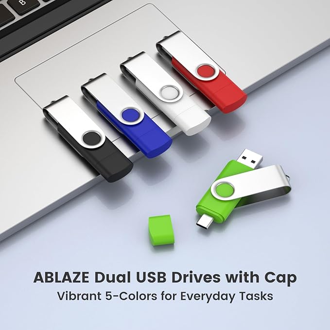 Customizable 128MB Flash Drive 10 Pack, ABLAZE Dual USB 2.0+ Type C Thumb Drives with Logo Personalized USB Memory Sticks (Mixed Colors)