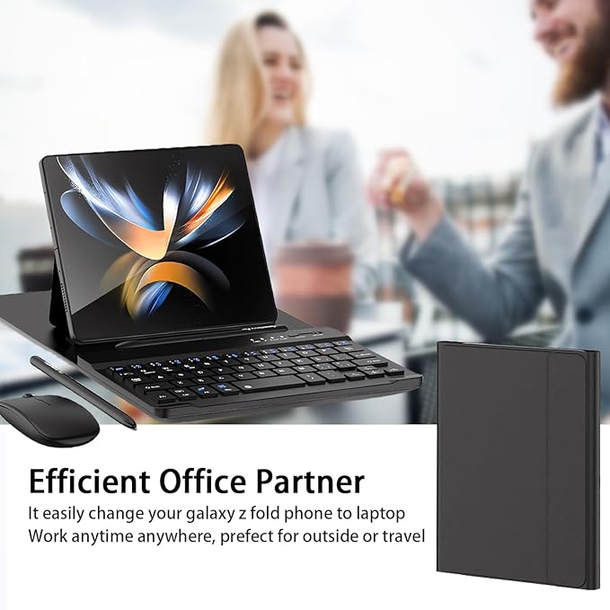for Samsung Galaxy Z Fold 7 6 5 Keyboard and Mouse, Portable Mini 7.9 inch Bluetooth Keyboard with Leather Stand Case and Pen, 4 in 1 Travel Set for Z Fold7 6 Accessories,Black