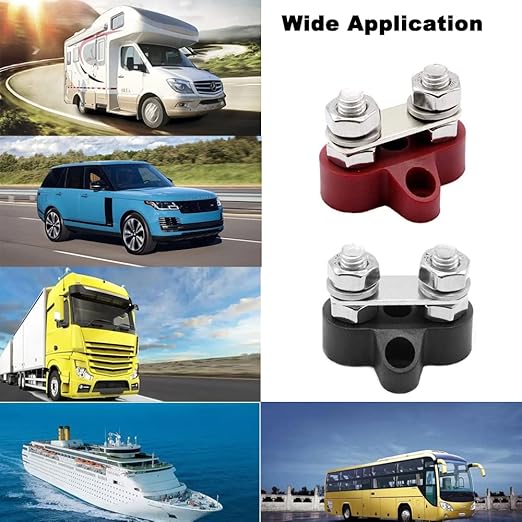 Heart Horse Bus Bar Terminal Block 5/16'' Power Stud Battery Junction Post Distribution Block Insulated with Cover DC 48V 300A for Auto Truck RV Boat (5/16'',Red+Black)