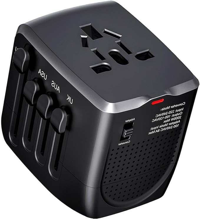 International Travel Adapter Voltage Converter to Step Down 230V to 120V for Hair straighteners, laptops, Cell Phones, Power converters from USA to UK, Europe, Australia Over 200
