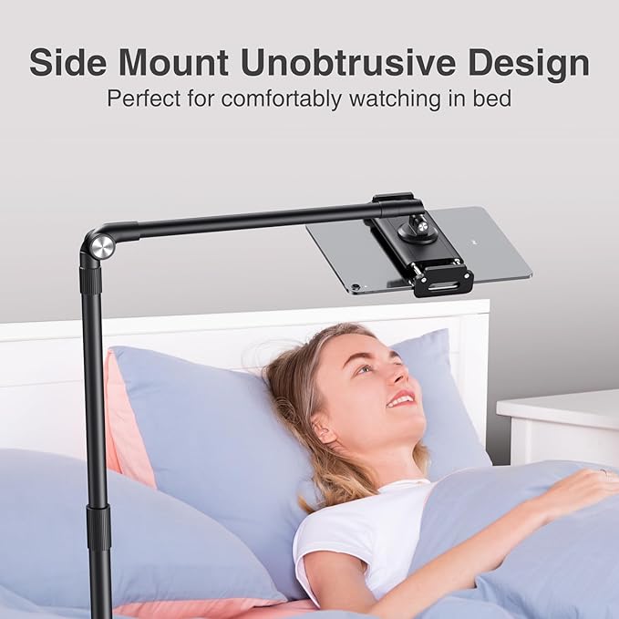 elitehood iPad Stand Floor, Height Adjustable Tablet Floor Stand with Heavy Base, 360° Rotatable Kinlde Holder for Reading in Bed, Fit 4.7''-13'' iPad mini Air Pro, Galaxy Tab, Kindle and Cell Phone