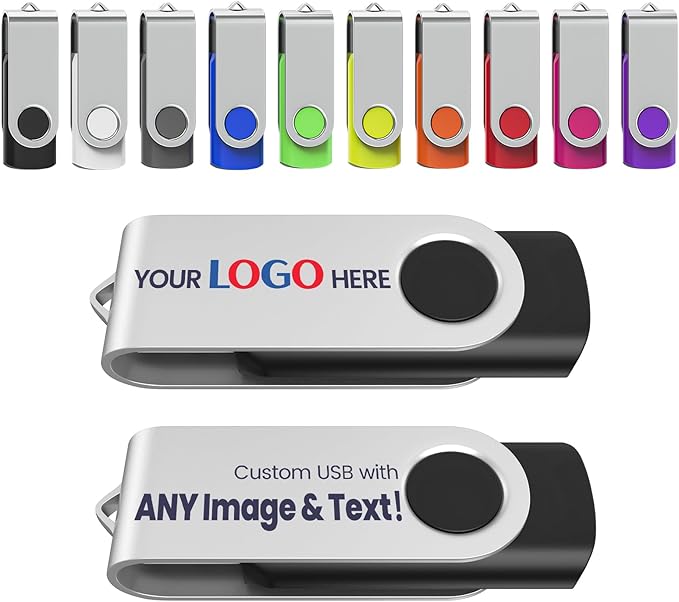 Personalized Flash Drives 2GB, Wooolken Customizable USB 2.0 Thumb Drives 10/20/50/100 Pack, Logo Memory Stick Custom Flash Drive Engraved Logo (Mixcolors)