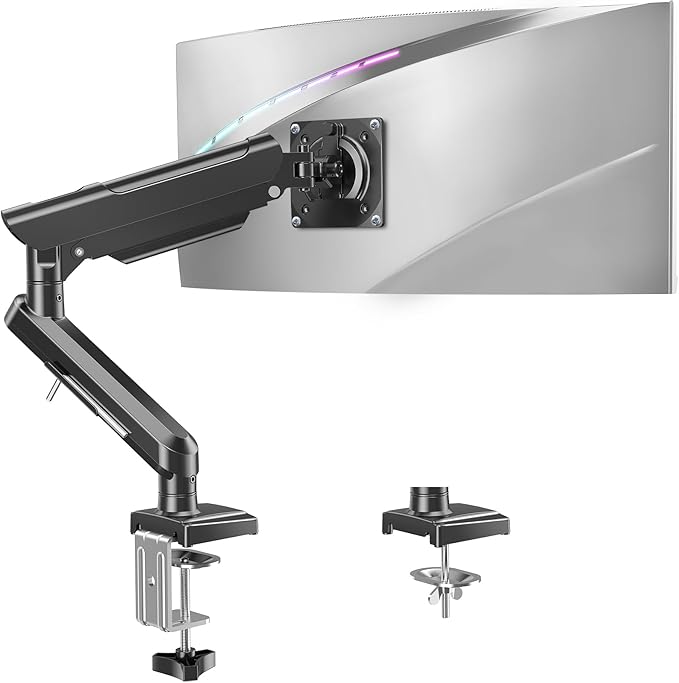 Single Monitor Mount for 22 24 27 32 inch Screen, Gas Spring Arm Holds 4.4-22 lbs, Monitor Desk Mount, Gaming & Home Office Use, VESA 75x75mm & 100x100mm, Freelift Pro Black