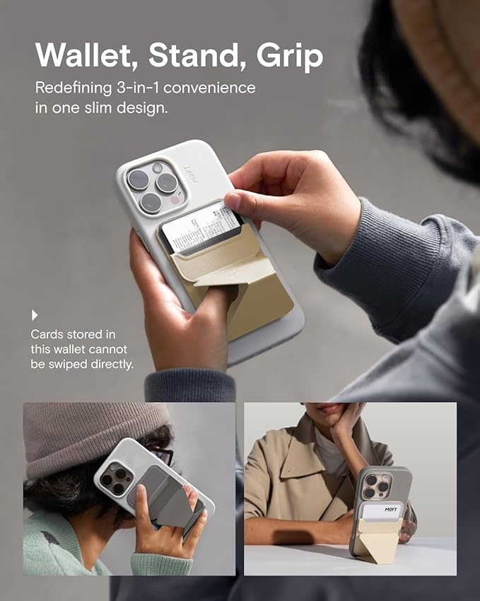 MOFT Magnetic Wallet Stand Compatible with iPhone 16/15/14/13/12 Series, Angle Adjustment & Magsafe Compatible MOVAS Phone Stand, Misty Cove