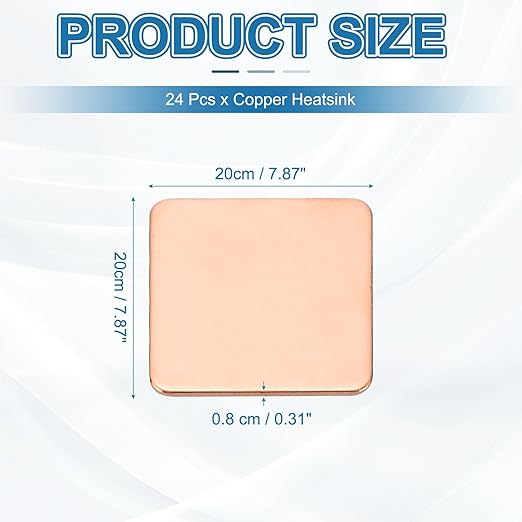PATIKIL Copper Heatsink Pad Shims, 24 Pcs 20x20x0.8mm Copper Pad Shim IC Chipset GPU CPU Thermal Heatsink for Cooling Laptop Desktop Computer