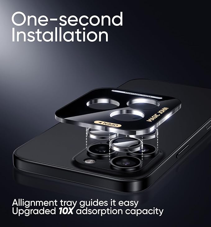 MAGIC JOHN for iPhone 16 Pro Max/16 Pro Camera Lens Protector [Alignment Kit&1:1 Invisible Perfect Fit] 9H Aerospace Tempered Glass Anti-Scratch Durable, Individual Cover Ring, Case Friendly, Set of 2, Clear
