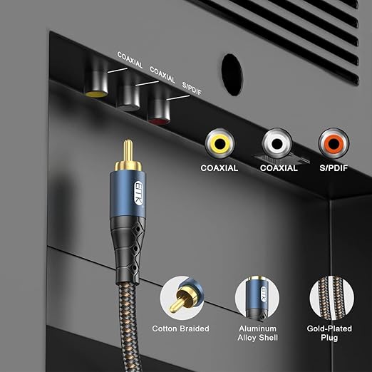 EMK Subwoofer Cable RCA to RCA Audio Cable 24K Gold-Plated Nylon Braided Double Shielded Digital Analogue Supports Amplifiers,Home Theater,Hi-Fi Systems,Subwoofer(10ft/3m)