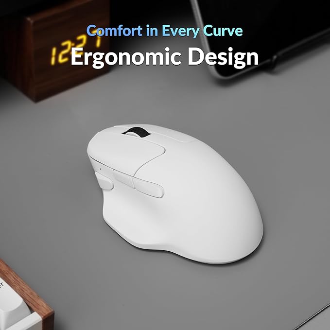 Keychron M7 8K Wireless Mouse, 30K DPI Optical Computer Mice, 2.4 GHz/Bluetooth/Wired with Macro Button 66g Lightweight Ergonomic, Up to 140 Hours Worktime for Laptop macOS/Windows - White