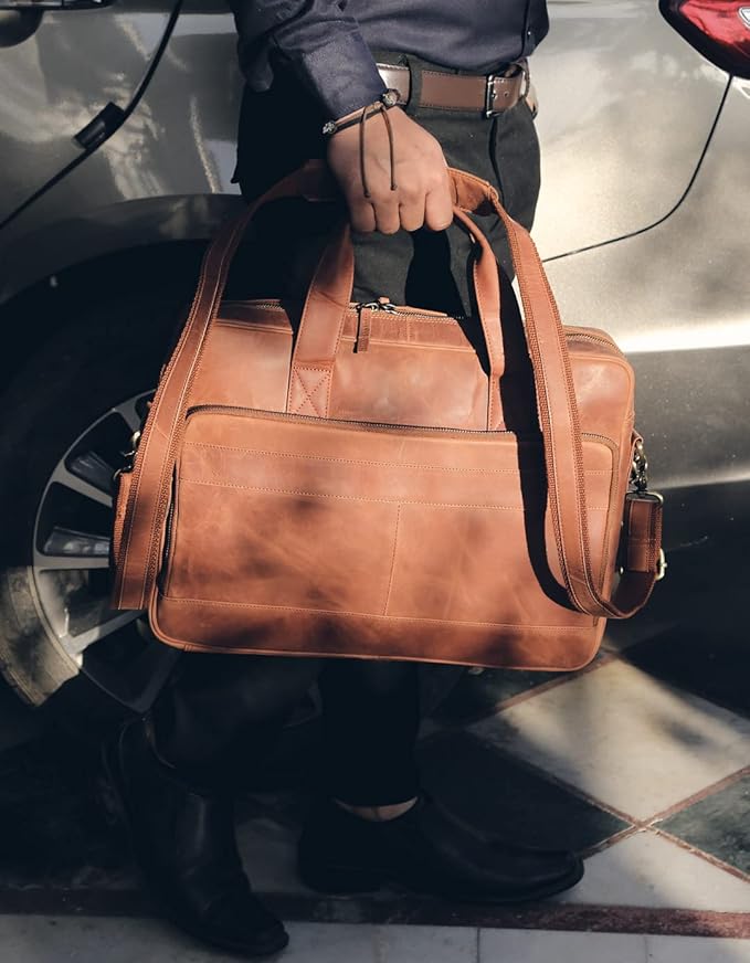 Leather briefcases Laptop Messenger Bags Best Office School College Satchel Bag for Men and Women