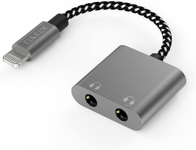 Cubilux Lightning Dual Headphone Splitter [Aluminum Case, Apple MFi Certified] Double 3.5mm Audio Jacks Splitter for 2 Earphones Compatible with iPhone 14 Pro Max 14 Plus/13/12/11/SE 2/Xr/Xs Max, iPad