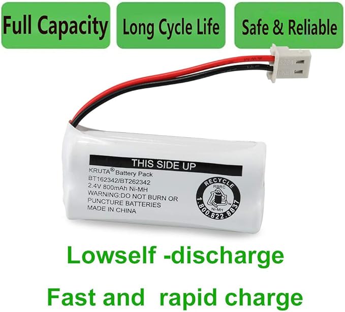 Kruta BT162342 BT262342 Cordless Phone Batteries Compatible with BT183342 BT283342 BT166342 BT266342 VTech CS6114 CS6419 CS6719 at&T EL52300 CL80111 Handset Telephone (Pack of 4)