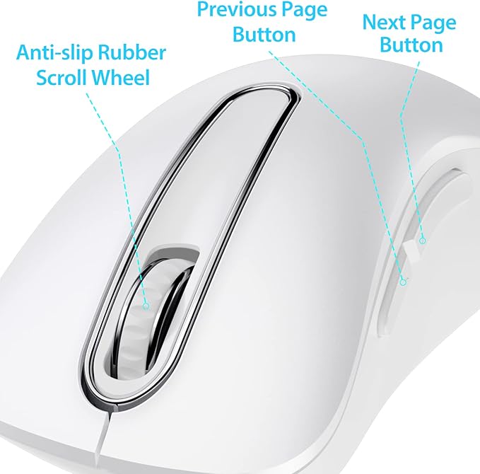 memzuoix 2.4G Wireless Mouse, 1400 DPI Computer Mice with USB Receiver, Portable Wireless USB Mouse Battery Powered Cordless Mice for Laptop, PC, Desktop, 5 Buttons (White)