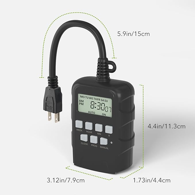 BN-LINK 7 Day Outdoor Heavy Duty Digital Programmable Timer, 125VAC, 60Hz, Dual Outlet, Weatherproof, Heavy Duty, Accurate for Lamps Ponds Christmas Lights 1875W 1/2HP ETL Listed