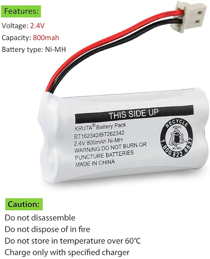 Kruta BT162342 BT262342 Cordless Phone Batteries Compatible with BT183342 BT283342 BT166342 BT266342 VTech CS6114 CS6419 CS6719 at&T EL52300 CL80111 Handset Telephone (Pack 8)