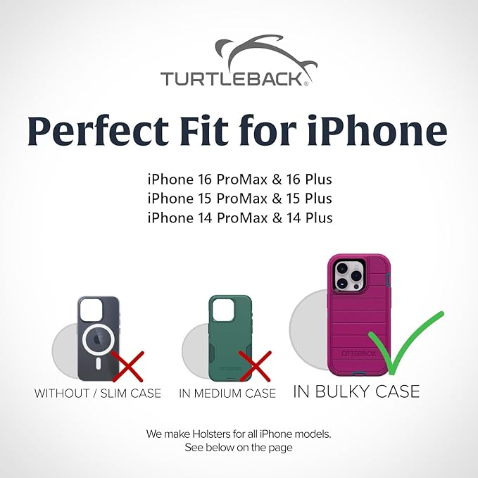 Turtleback Belt Holder for iPhone 16 Pro Max, 15 Pro Max, 14 Pro Max -Large- Fits w/Defender Bulky Style Cases, Premium Black Leather Vertical Holster, Magnetic Closure Leather Wrapped Clip