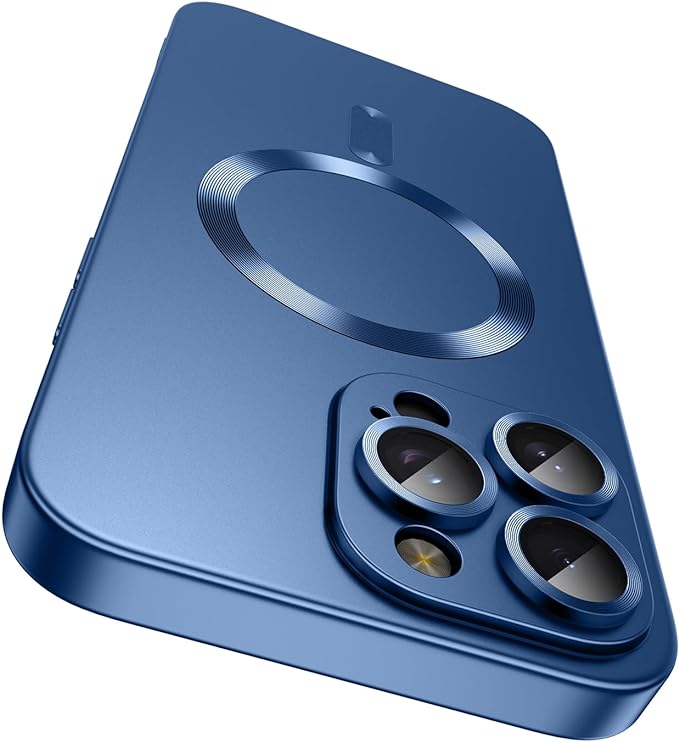 Magnetic for iPhone 14 Pro Max Case [Compatible with MagSafe][Built-in Camera Lens Protector] Slim Soft TPU Bumper Shockproof Metallic Luster Phone Case (Blue)