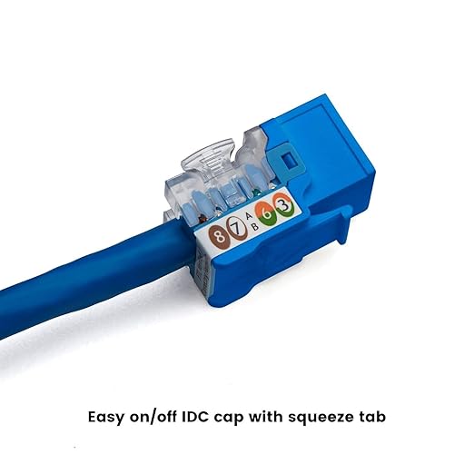trueCABLE Cat6A Keystone Jack, Unshielded (UTP), 90 Degree Punch-Down, PoE++ (4PPoE), UL Listed, ETL Verified, ANSI/TIA Certified, Modular RJ45 Female, Blue, 12 Pack