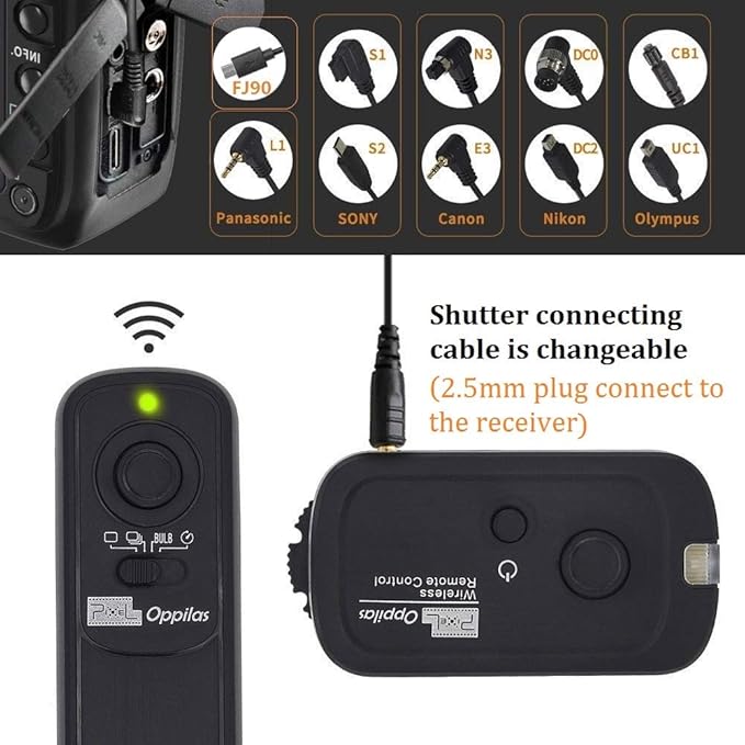 Pixel Camera Wireless Remote Shutter Release RW-DC0 for Nikon Z8 Z9 D3 D4 D5 D6 D800 D850 D800E D810A D810 D700 D500 D300 D300s D200 F100 F90 F90X F6 F5 N90s D1X D2H with Nikon MC-30A MC-36A