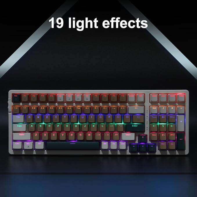 Wireless Mechanical Keyboard, Triple Mode 2.4G/USB-C/BT Gaming Keyboards 100 Keys Backlit Red Switch Keyboard | Rechargeable Mechanical Gaming Keyboards (Brown Combo Red Switch)