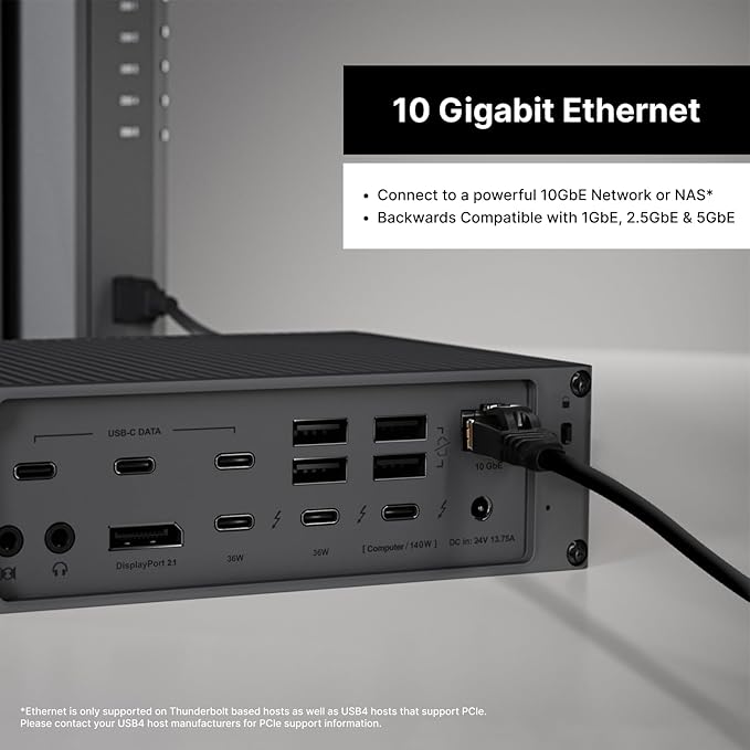 CalDigit TS5 Plus - 20 Port Thunderbolt 5 Dock, 140W Charging, 3X 80Gb/s Thunderbolt 5, 10x 10Gb/s USB Ports, Dual USB Controllers, 10GbE, Up to Dual 8K 60Hz Displays, 1.0m Braided Cable, 330W PSU