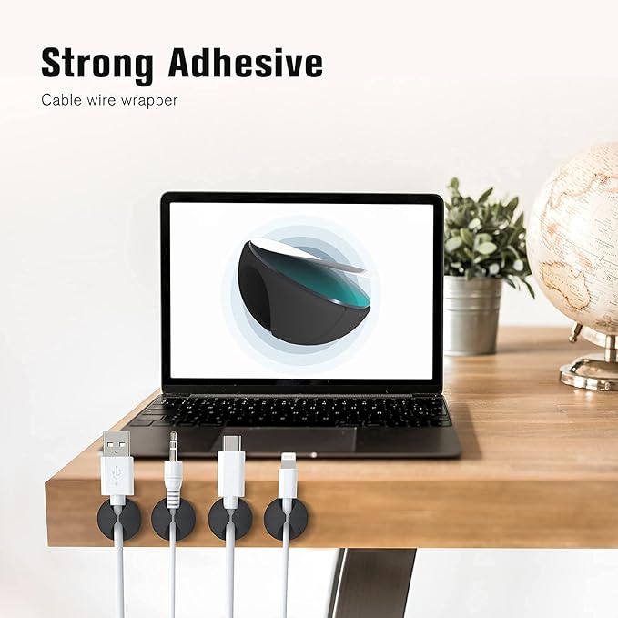 12 Pack Cable Clips, Znben Cord Organizer Holder Adhesive Cable Management Charger Wire Holder Clips for Desk, Home, Office, Car, Cubicle, Nightstand Black