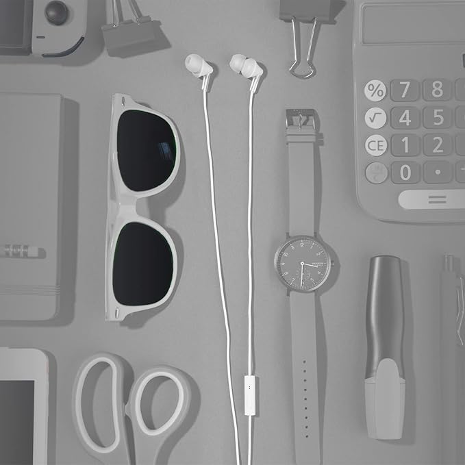 Panasonic ErgoFit Wired Earbuds With Microphone, 3.5mm Jack Wired Headphones with Mic and Call Controller, Ergonomic Custom-Fit Earpieces (S/M/L), for Phones and Laptops - RP-TCM125-W (White)