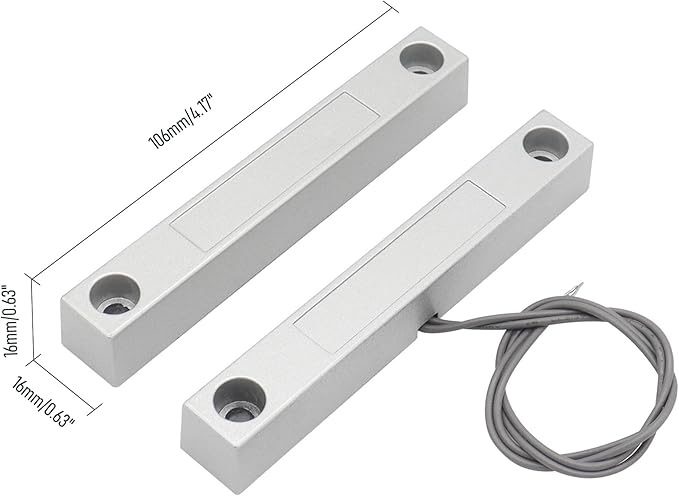 Magnetic Reed Switch Wired Surface Mount Normally Open/Closed NC/NO Contact Sensor Alarm Magnetic Door Switch with 3 Wires, Zinc Alloy Sliver, MC-58