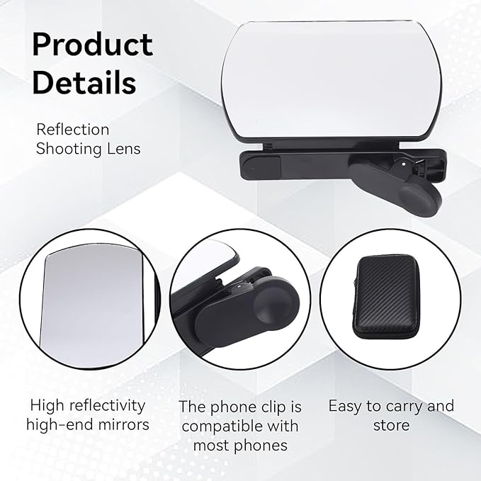 Mirror Effect Lens - Capture Stunning Reflections Instantly,Camera Mirror Reflection Clip for Back Camera Recording, Adjustable Hd Glass Phone Shooting Reflection Mirror (Black-Control)