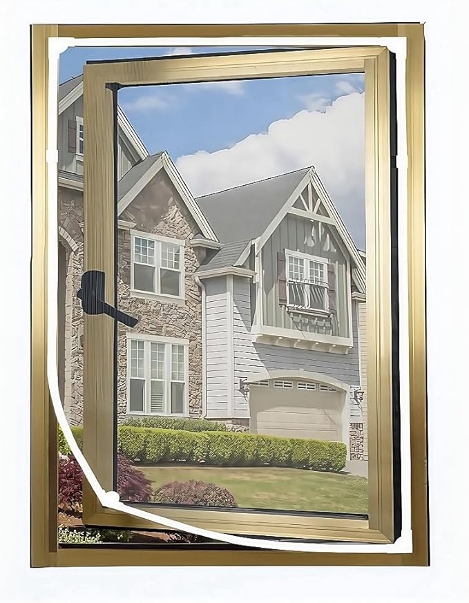 VKX Adjustable DIY Magnetic Window Screen, Fiberglass Mesh, Strong(720GS) Magnetic Strips, White Frames Grey Mesh, Suitable for Various Types of Screen Windows (45"x49")