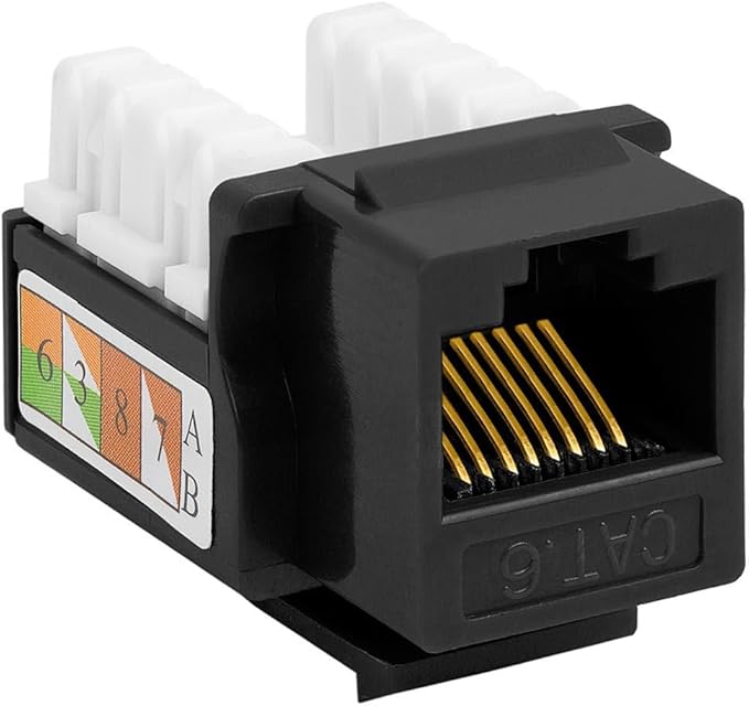 Cmple - 10 Pack Cat6 Keystone Jack Insert Punch Down RJ45 Connectors RJ45 90 Degree Female for Wall Plates, Patch Panels, Patch Cables, Ethernet Cables - Black
