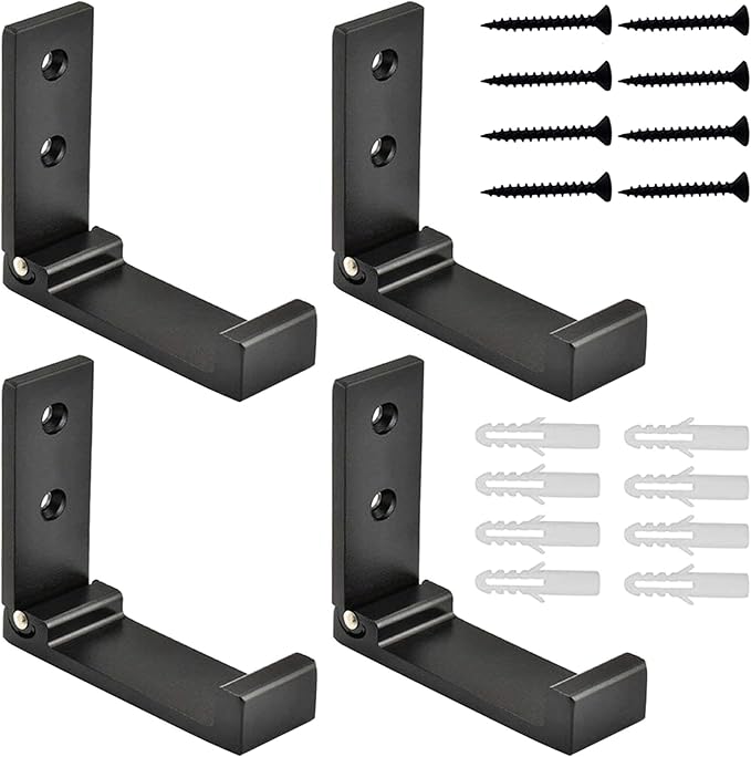Folding Coat Hooks, Foldable Wall Hooks for Hanging Aluminum Alloy Cloth Hanger Coat Hanger Headphones Holder Headset Wall Hanger Hook- Pack of 4