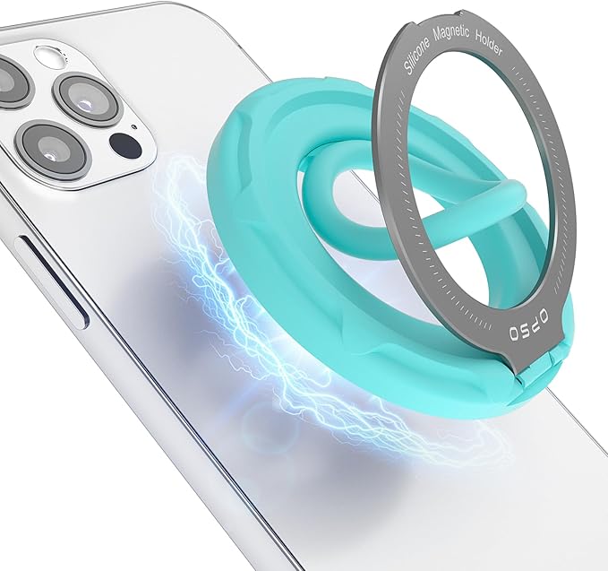 OPSO Magnetic Phone Ring Holder for MagSafe, 360 Degree Rotation Silicone Finger Ring Grip Stand Holder, Adjustable Kickstand, Compatible with iPhone 16 15 14 13 12/Pro/Max, Samsung and All Smartphone