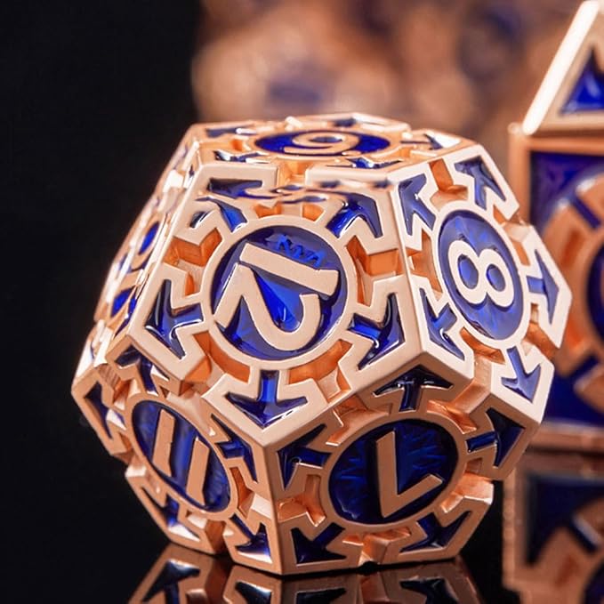 Rare Rose Gold 7-Die Metal DND Dice Set, D and D Dice with Gift Box, Role Playing Game Dice Polyhedral Metal Dice D20 D12 D10 D% D8 D6 D4 for Pathfinder Warhammer MTG RPG Board Game