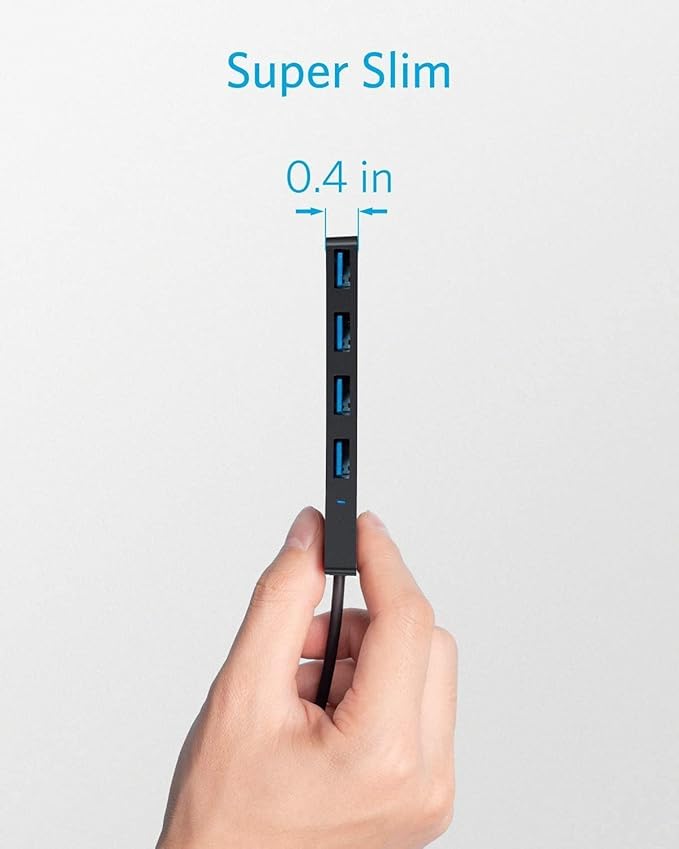 Anker 4-Port USB 3.0 Hub, Ultra-Slim Data USB Hub with 2 ft Extended Cable (Charging Not Supported), for MacBook, Mac Pro, Mac Mini, iMac, Surface Pro, XPS, PC, Flash Drive, Mobile HDD