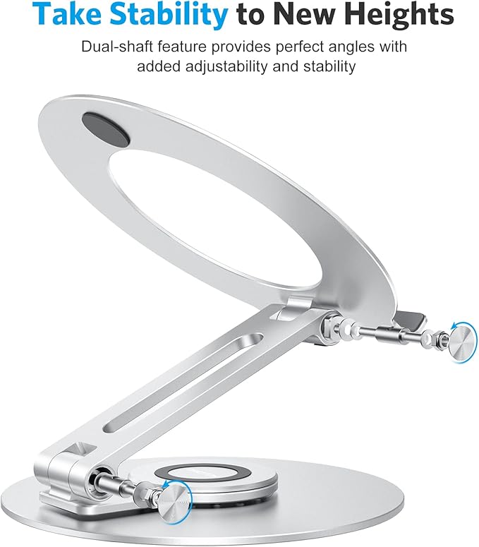 Adjustable Laptop Stand with 360 Rotating Base, OMOTON Ergonomic Laptop Riser for Collaborative Work, Dual Rotary Shaft Fully Foldable for Easy Storage, Fits MacBook / All Laptops up to 16 inches