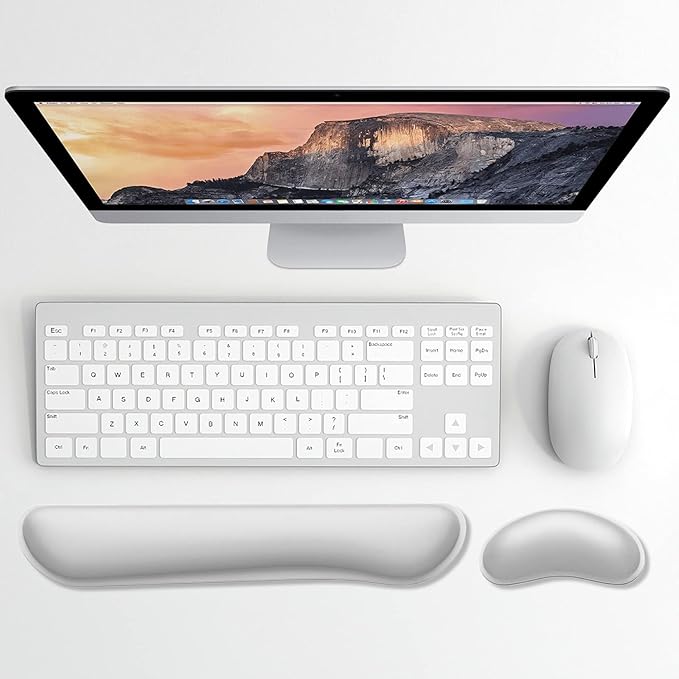 Dapesuom Enlarge Keyboard Wrist Rest, Memory Foam Wrist Cushion for Desk Mats Support, Cute Typing Pain Relief Keyboard Mouse Pad Rests Set with Non-Slip Base for Gaming Laptop Office, Space Gray