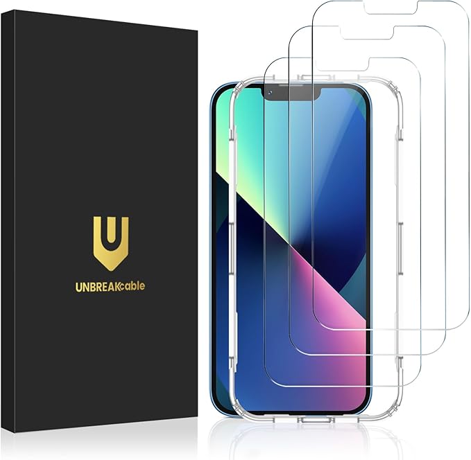 UNBREAKcable Shatterproof Tempered Glass Screen Protector for iPhone 13 Mini [3-Pack] [99.99% HD Clear] [Easy Installation Frame] [9H Hardness] [Bubble Free] for Apple 13 Mini 5.4''